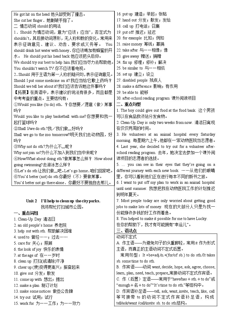 2022学年人教版英语八年级下册期末复习 单元重点短语、句型及语法点汇总第2页