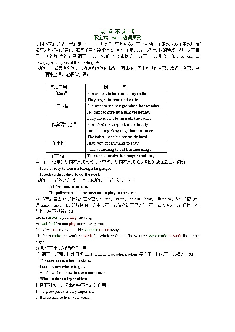 中考英语语法总结——动词不定式及练习01