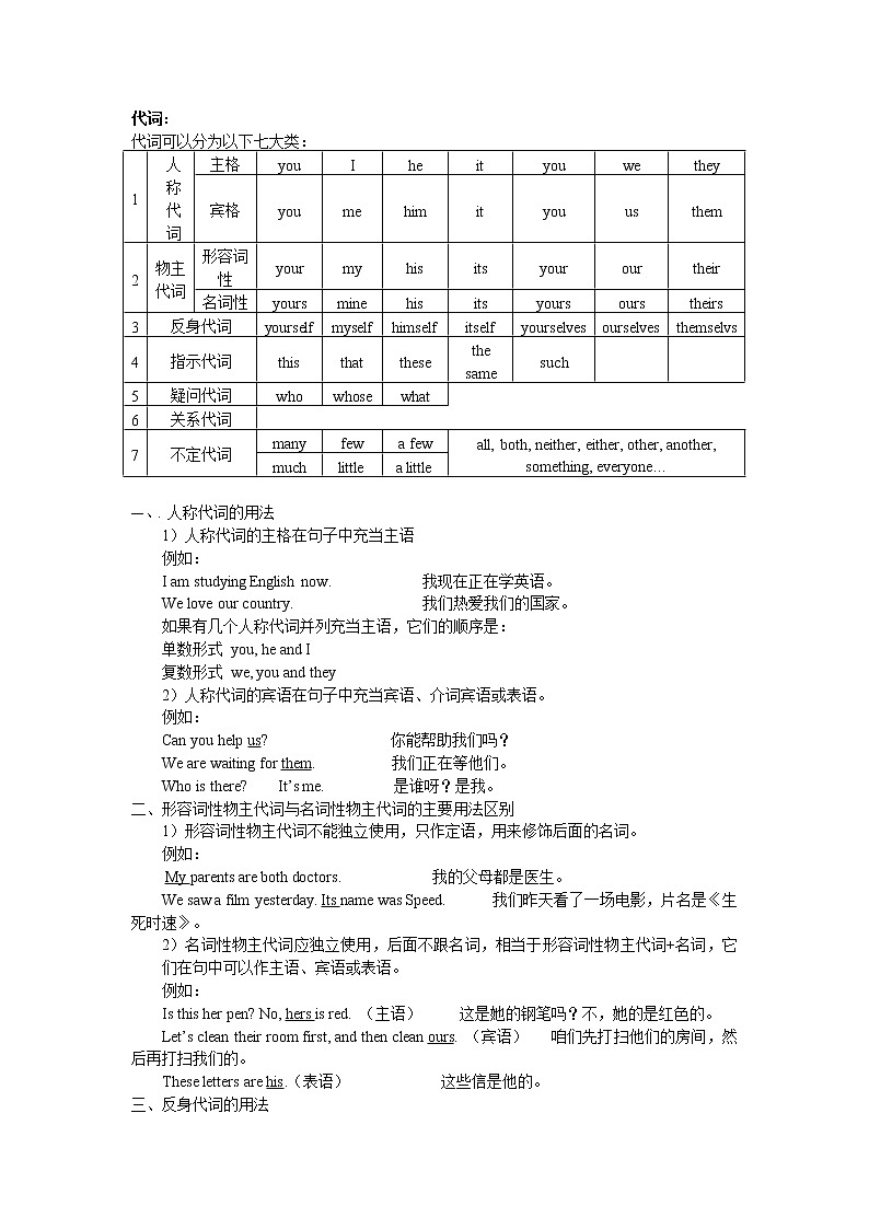 中考语法总结——代词及练习第1页