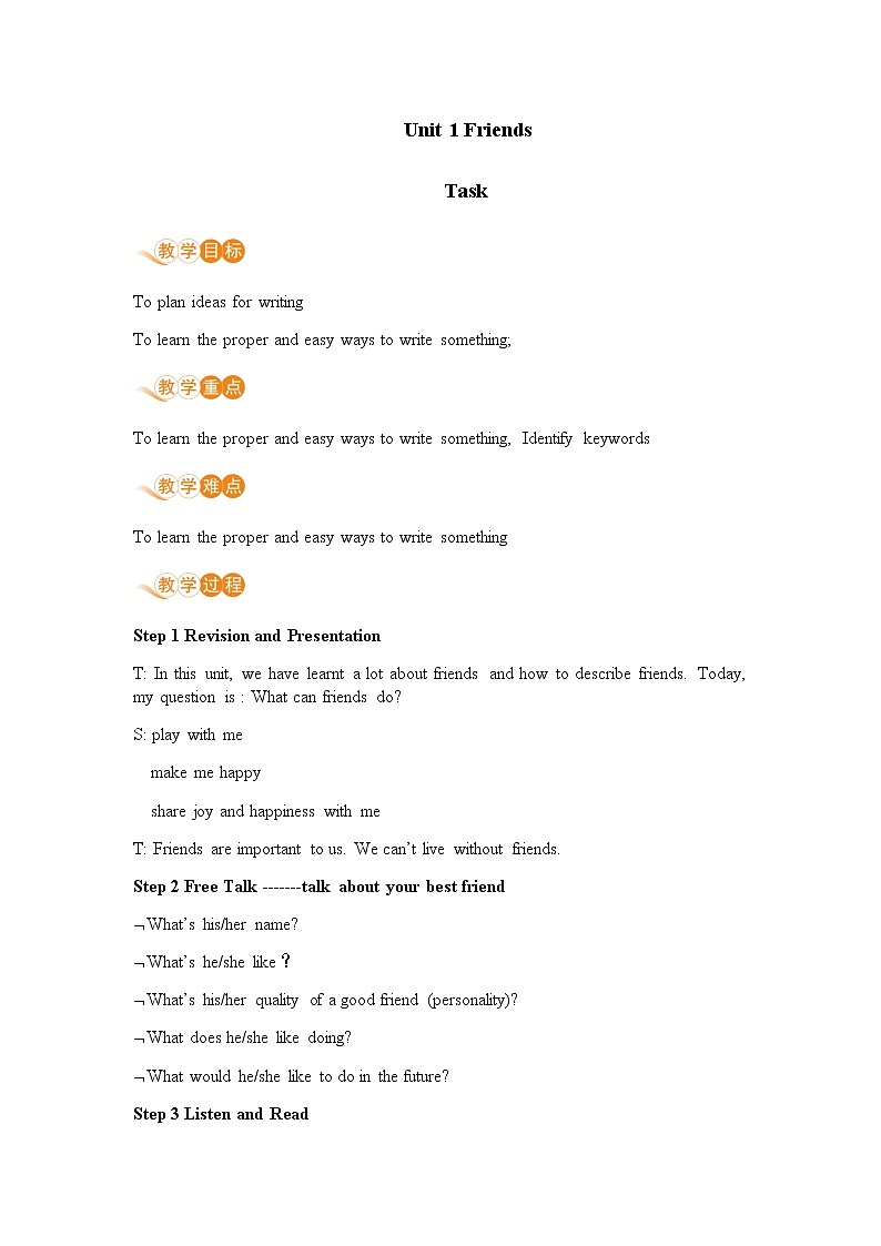 译林八年級英語上冊 Unit 1 Friends  课时7 PPT课件+教案01