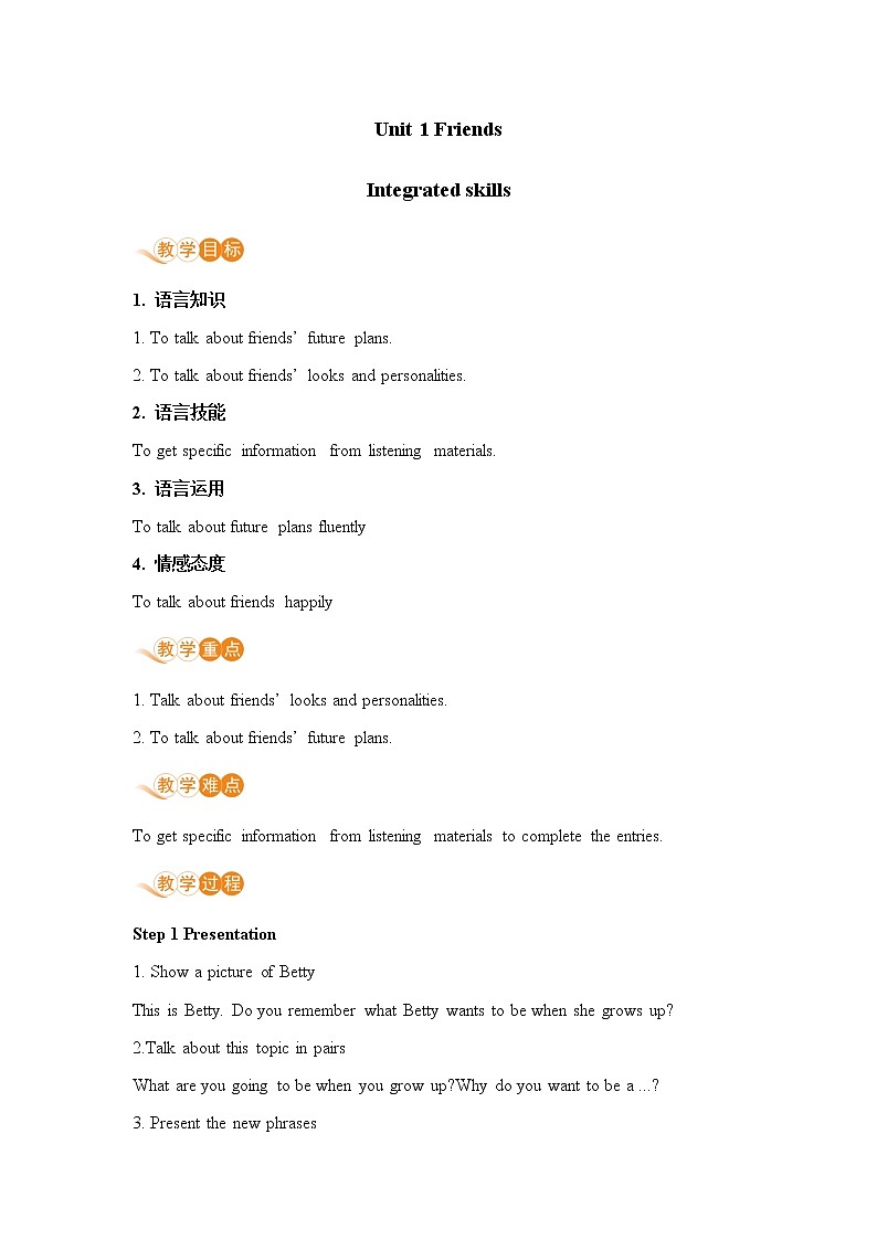 译林八年級英語上冊 Unit 1 Friends  课时5 PPT课件+教案01