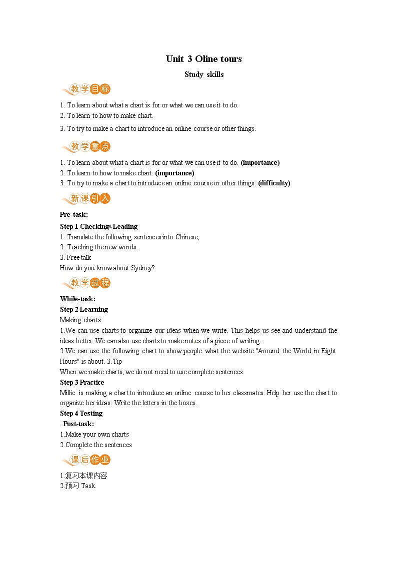 八英译林下 U3 Oline tours课时6 PPT课件+教案01