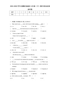 2021-2022学年安徽省宣城市七年级（下）期中英语试卷（含解析）