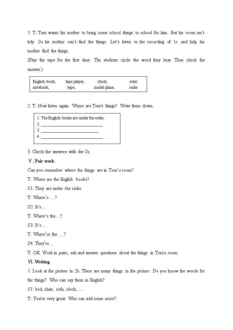人教版七年级上册英语教案：Unit 4 Where is my schoolbag Section B 1第3页