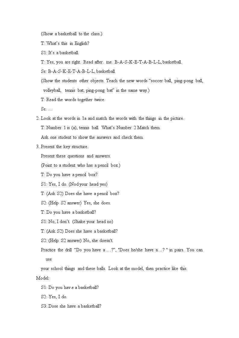 教案：Unit 5  Do you have a soccer ball ？ A1 (1a-2d)02