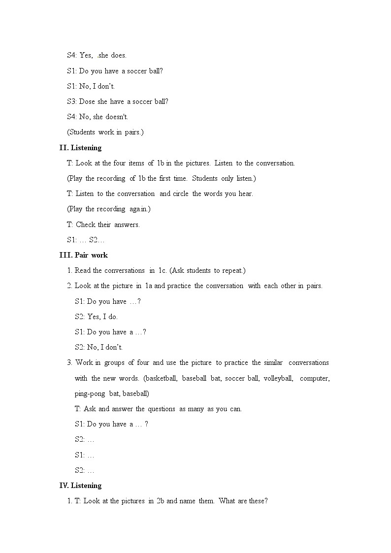 教案：Unit 5  Do you have a soccer ball ？ A1 (1a-2d)03