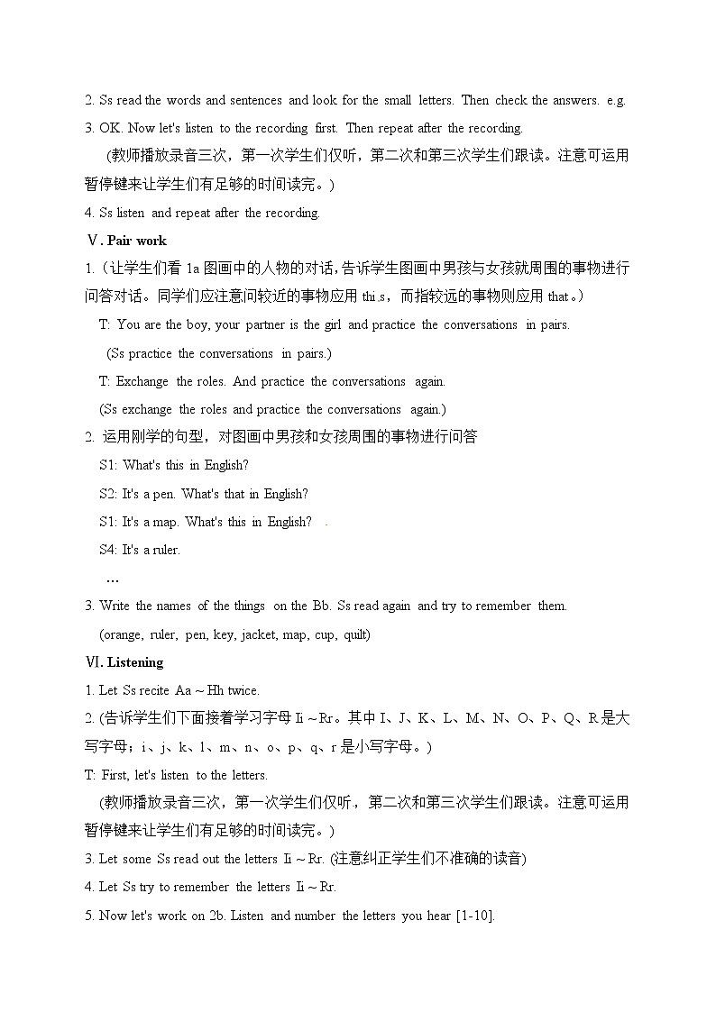 人教版七年级上册英语教案：Starter Unit 2 period 103