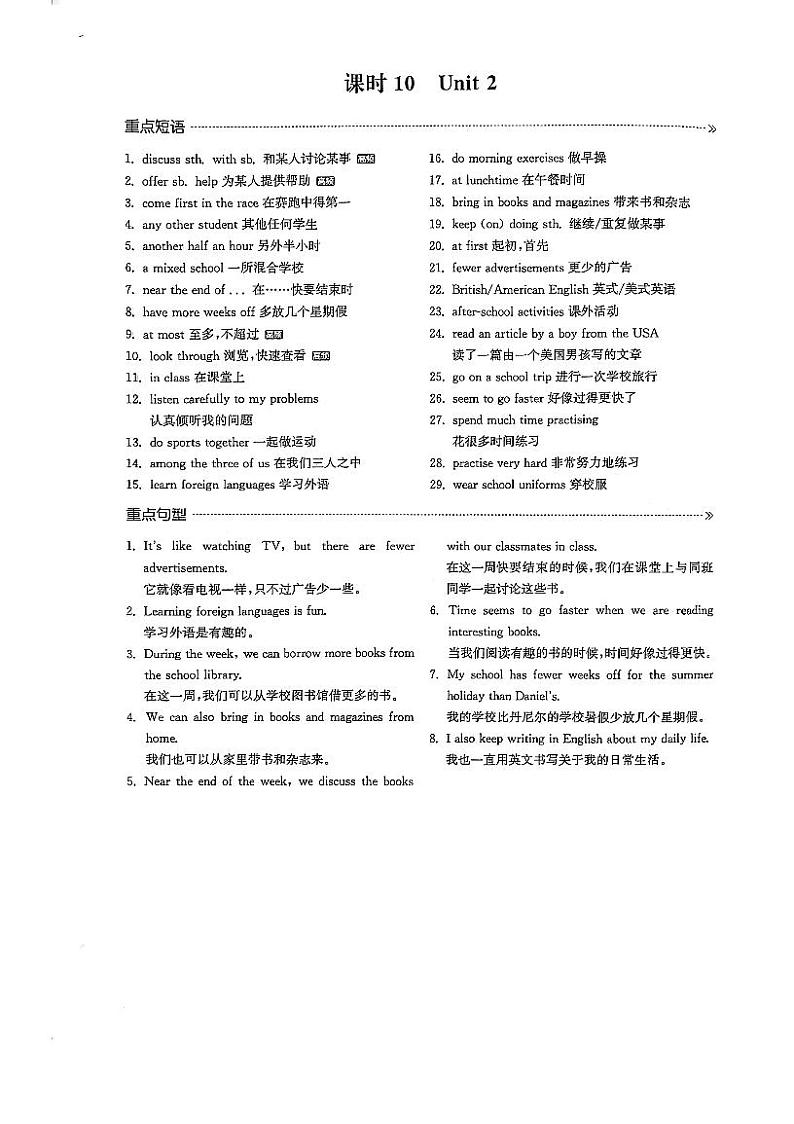 2022年中考英语复习短语、句型归纳（8A、8B）第2页