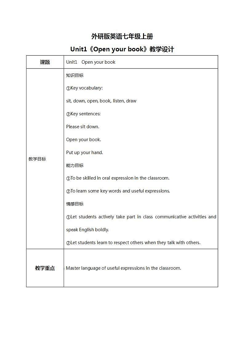 Starter Module2 Unit1 Open your book 课件 PPT+教案01