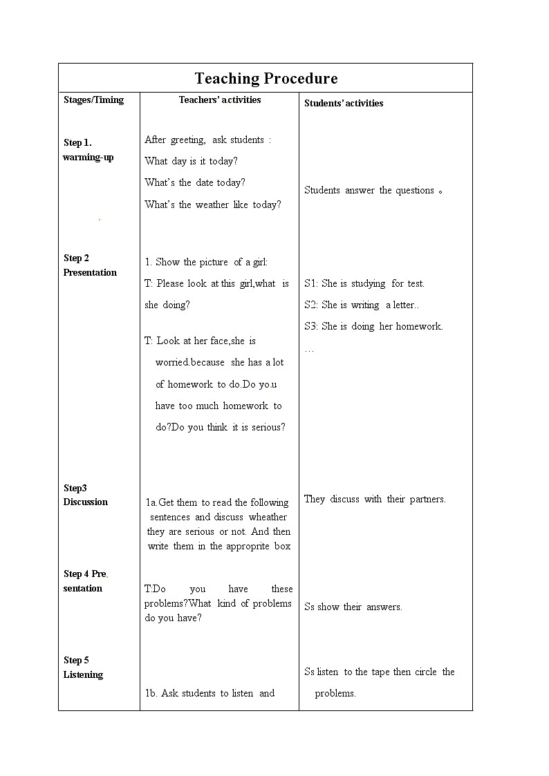 中学八年级英语下册集体备课教案：Unit4 Why don’t you talk to your parents？ P1第2页