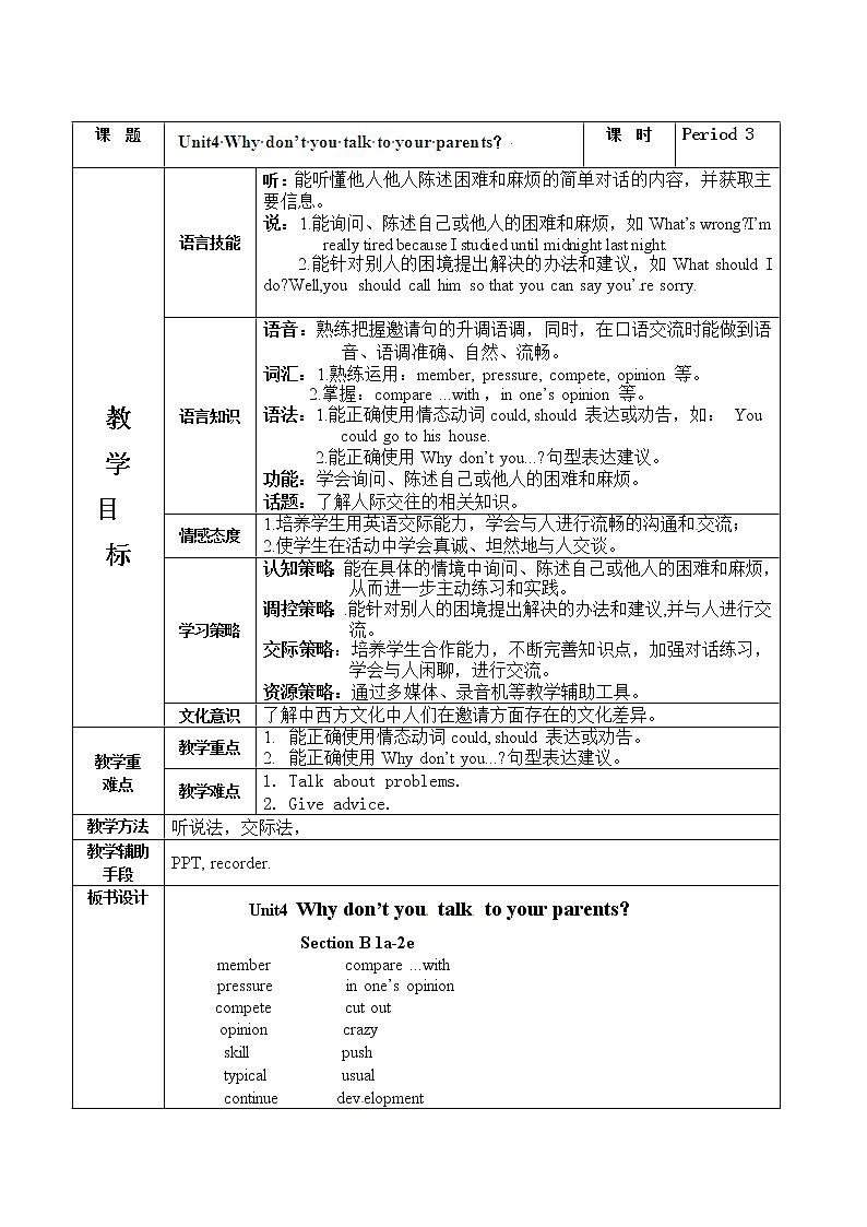 中学八年级英语下册集体备课教案：U4 P3第1页