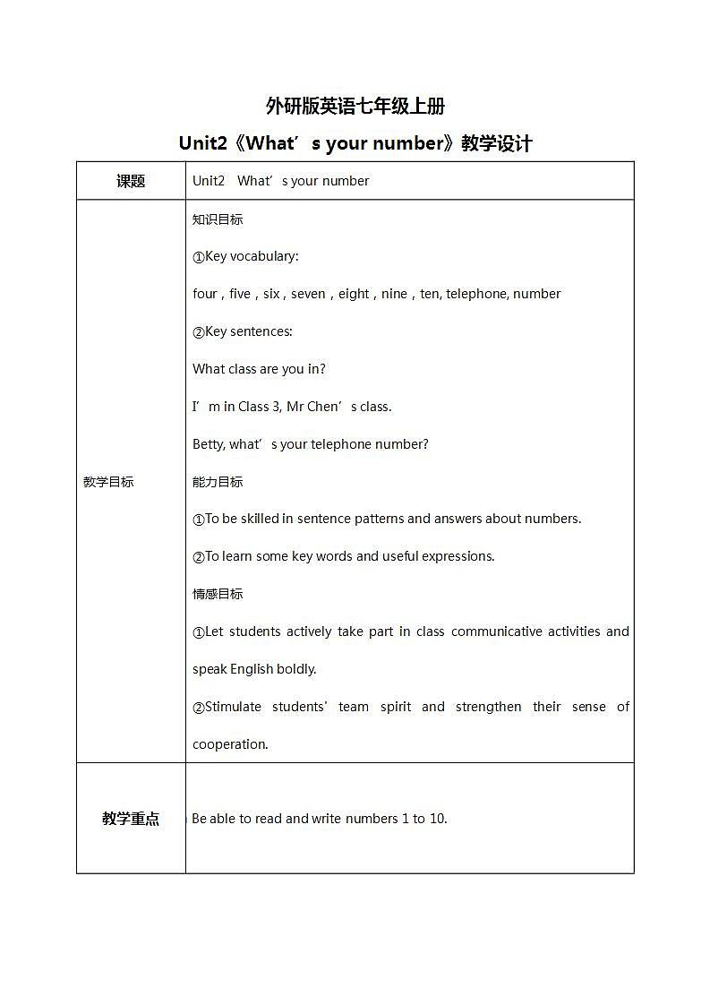 What's your number 教案第1页