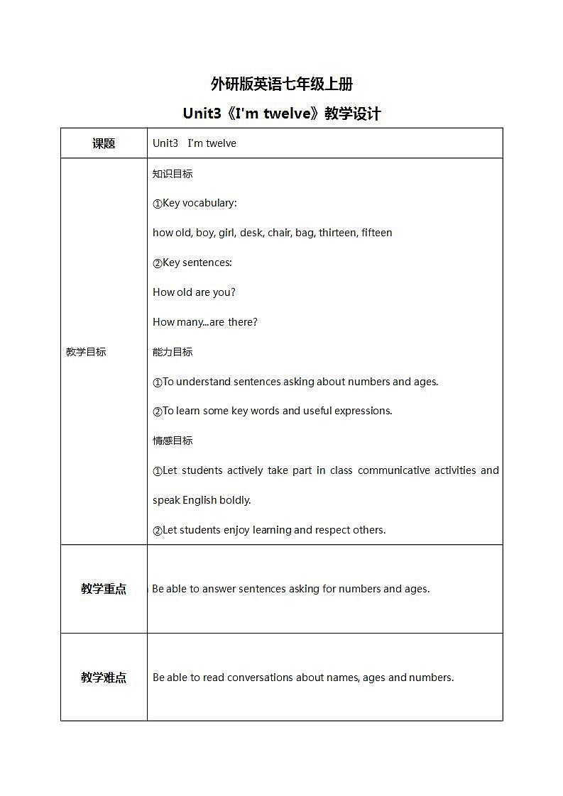 Starter Module2 Unit3 I'm twelve 课件 PPT+教案01