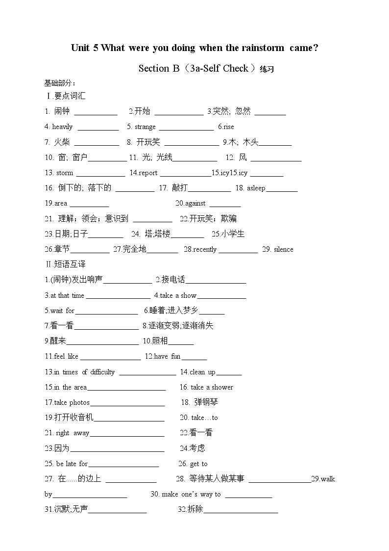 人教版英语八年级下册 Unit 5 What were you doing when the rainstorm came.SectionB(3a-selfcheck) 同步练习01