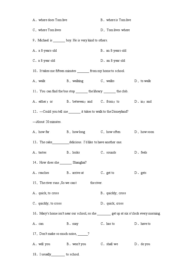 2021-2022学年初中英语人教版七年级下册期末复习基础知识单选（1-4单元）提高练（含答案）第2页