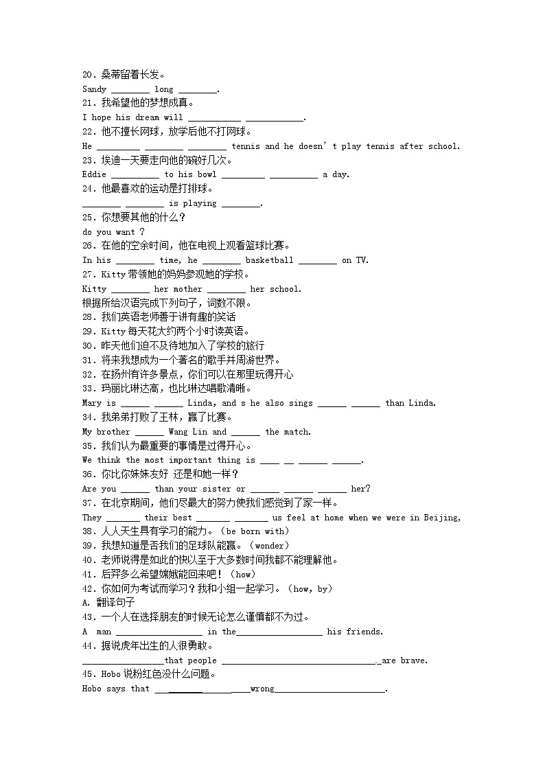 中考英语专项复习 汉译英 练习第2页