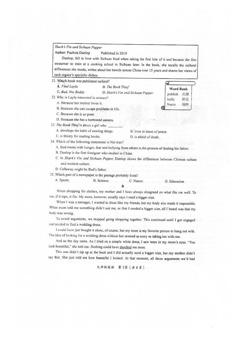 2020-2021学年河南省实验中学九下第一次月考英语试卷（无听力音频）第3页