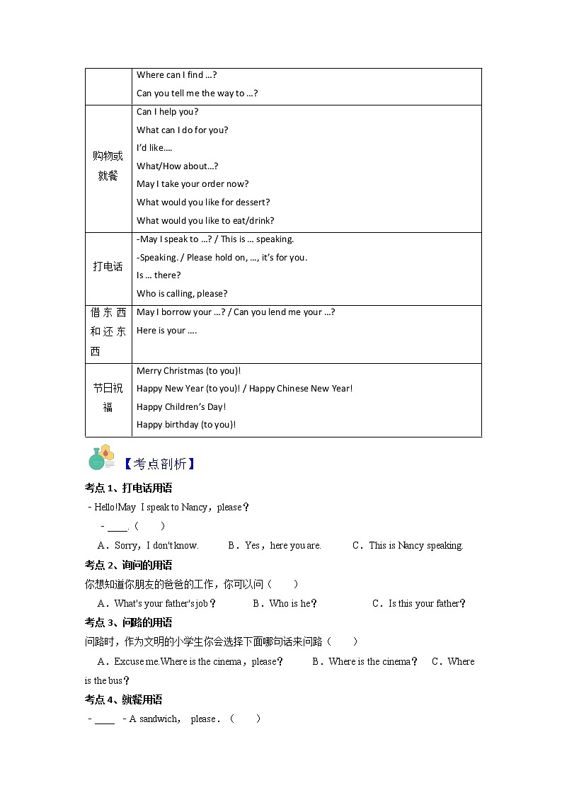 第10讲 情景交际（练习版）-【暑假自学课】2022年新七年级英语暑假精品课（人教版）第3页