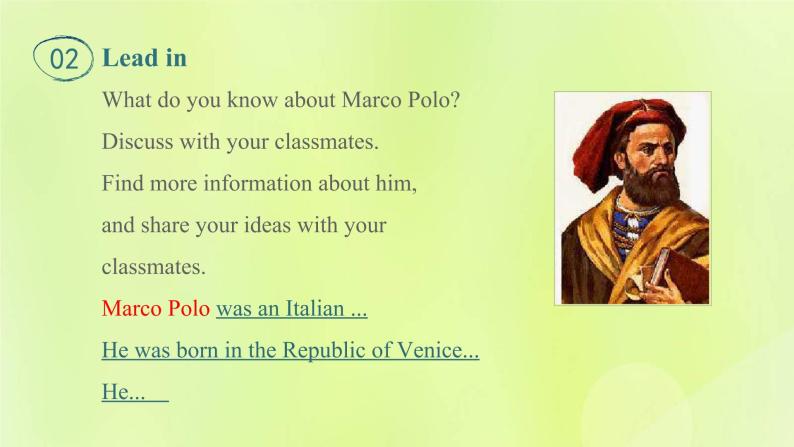 冀教版七年级英语下册Unit 2 It's Show Time Lesson 8 Marco Polo and the Silk Road课件04