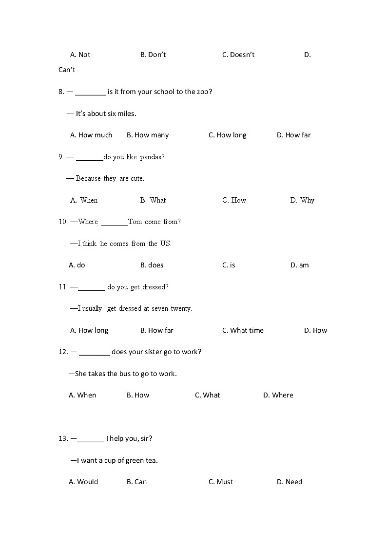 2018-2019学年甘肃省甘南藏族自治州夏河县夏河中学七下期中英语试卷（无答案）02