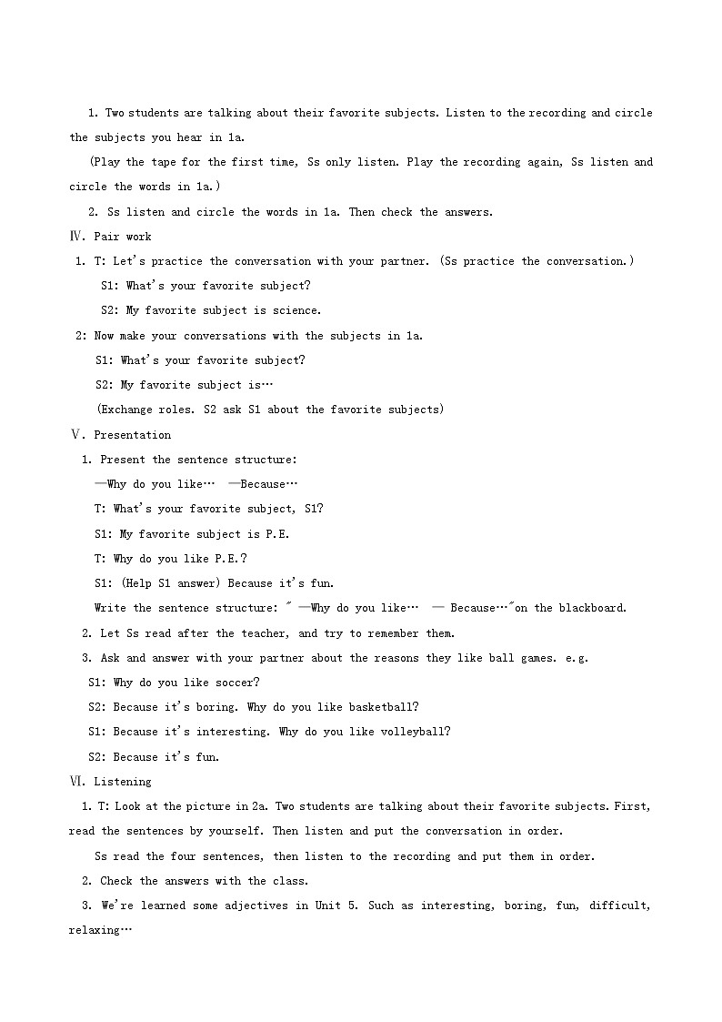 人教版七年级英语上册unit 9 my favorite subject is science教案第3页