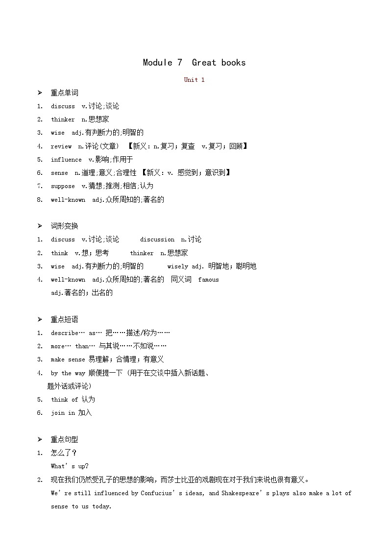 外研版九年级英语上册module7 great books unit1 we 're still in fluenced by confucius 's ideas早读手册知识点第1页