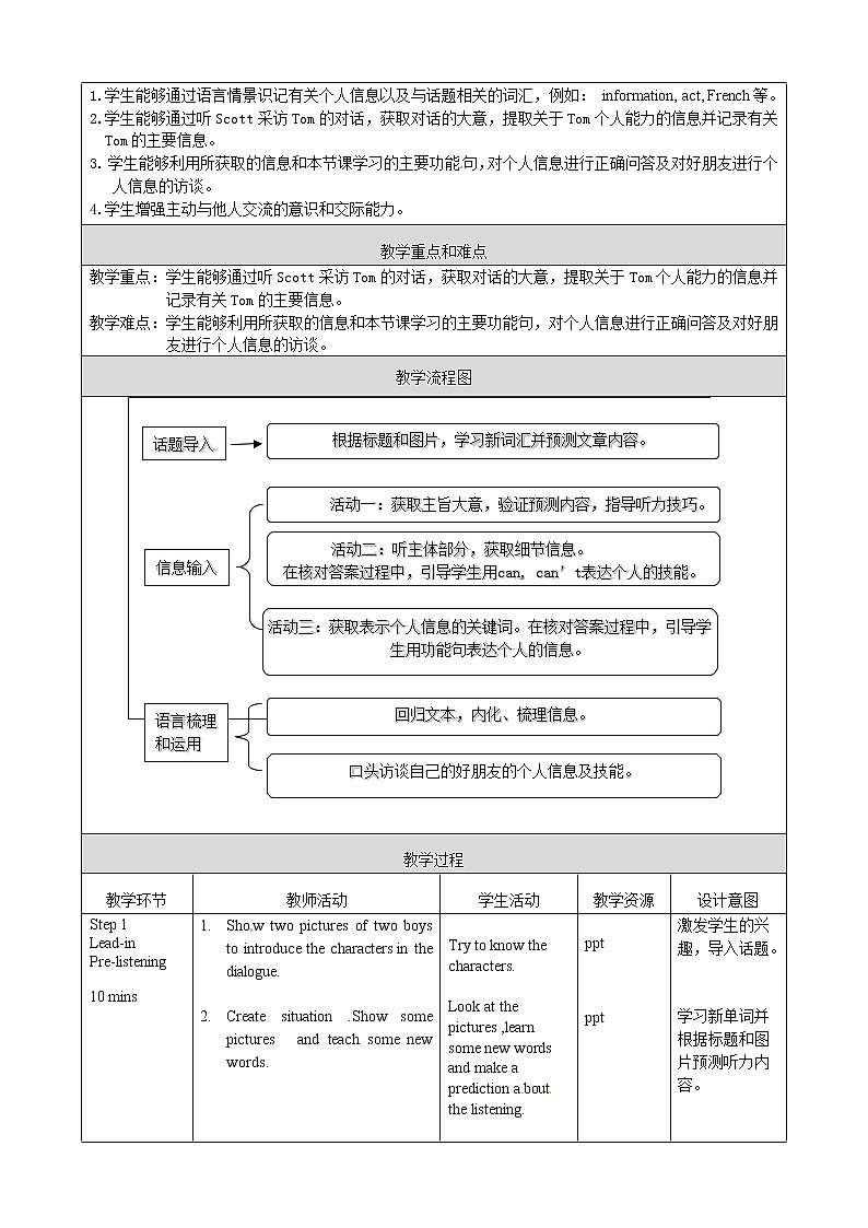 北师大初中英语七上《Unit 4 Interests and Skills 》word教案 (3)第2页