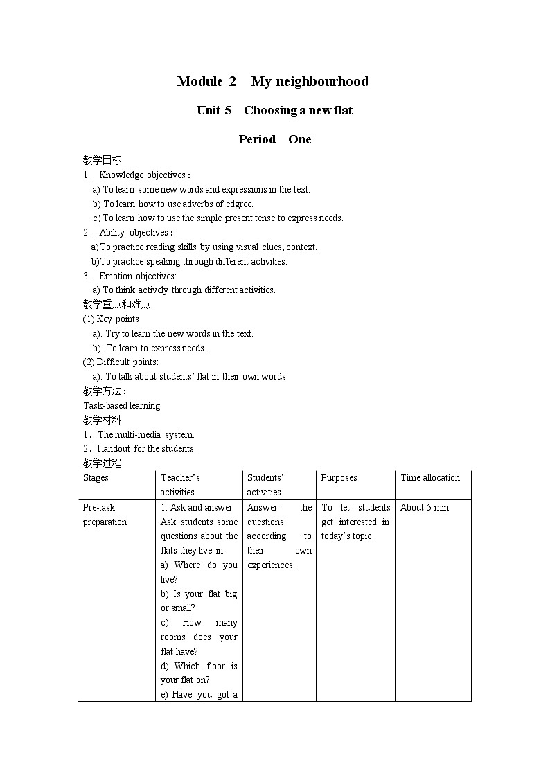 牛津上海版七年级上英语 unit5教案 第1课时01