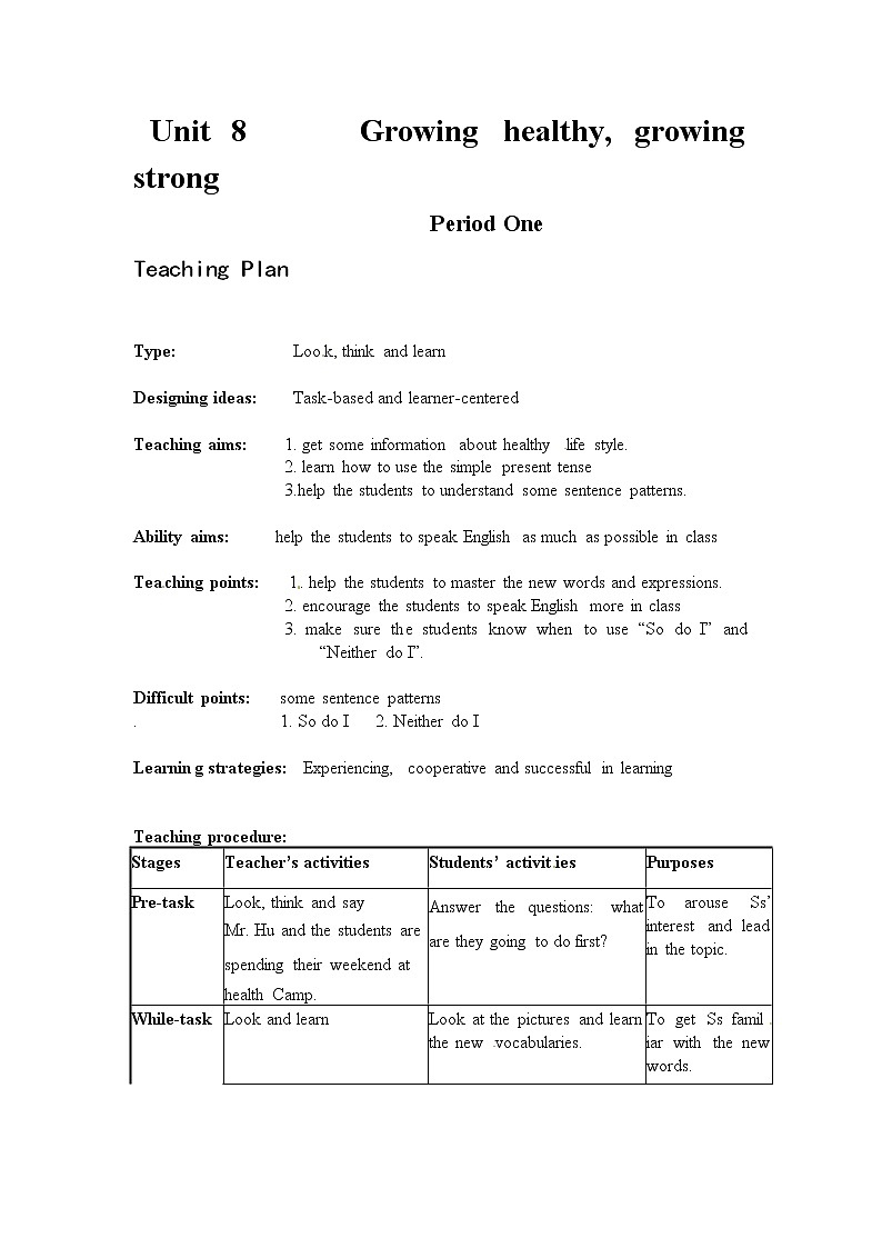 牛津上海版七年级上英语 unit8 教案第1课时01
