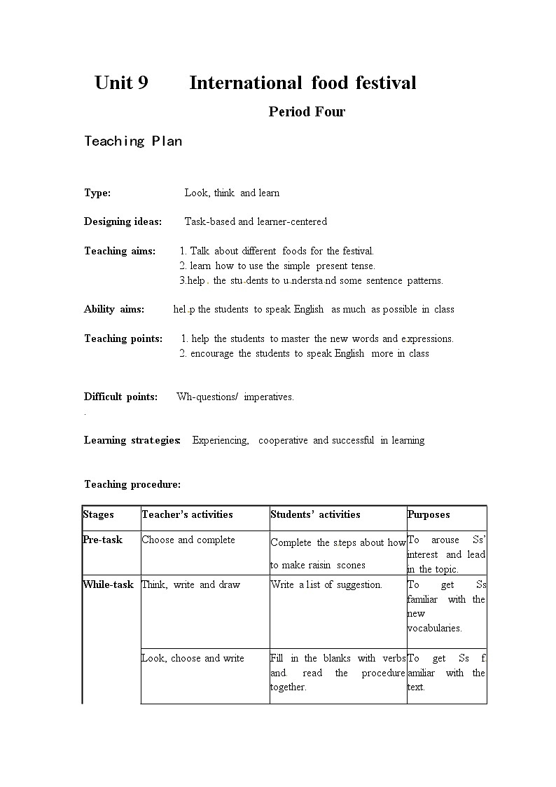 牛津上海版七年级上英语 unit9 教案第4课时01