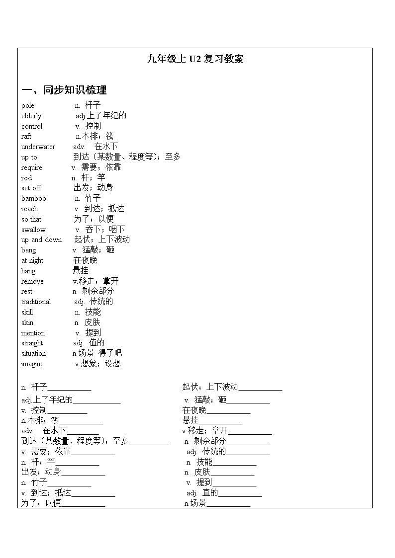 牛津上海版九年级上Unit2复习教案第1页
