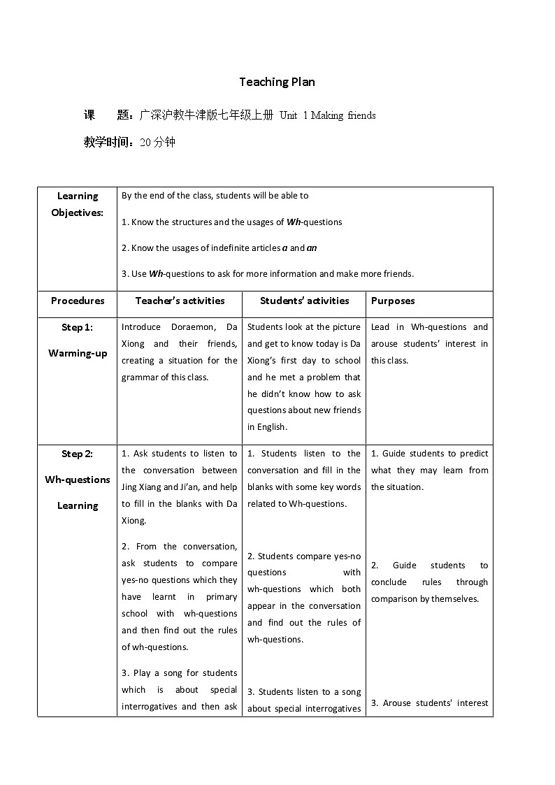 沪教牛津版英语七年级上册 Unit 1 making friends PPT课件+教案01