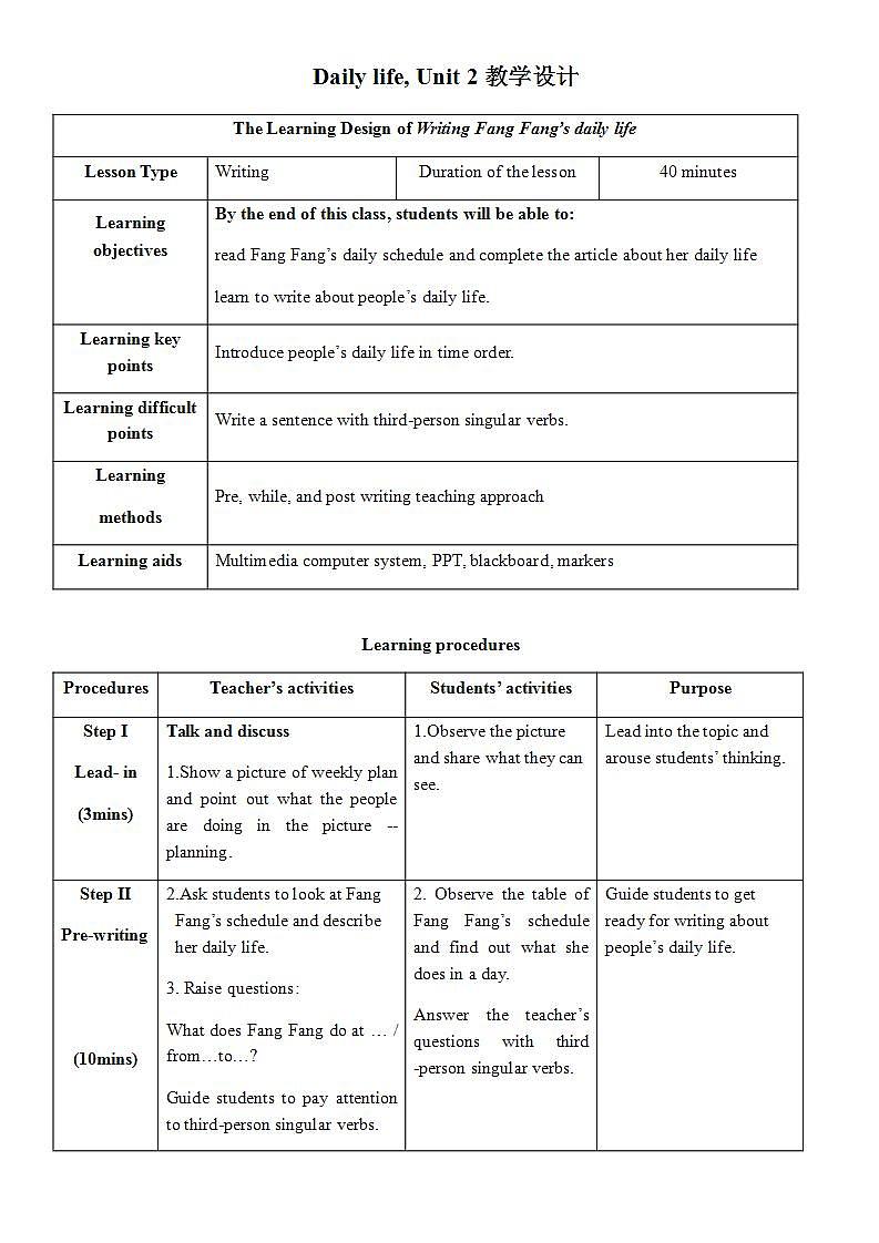 沪教牛津版英语七年级上册 Unit 2 daily life PPT课件+教案01