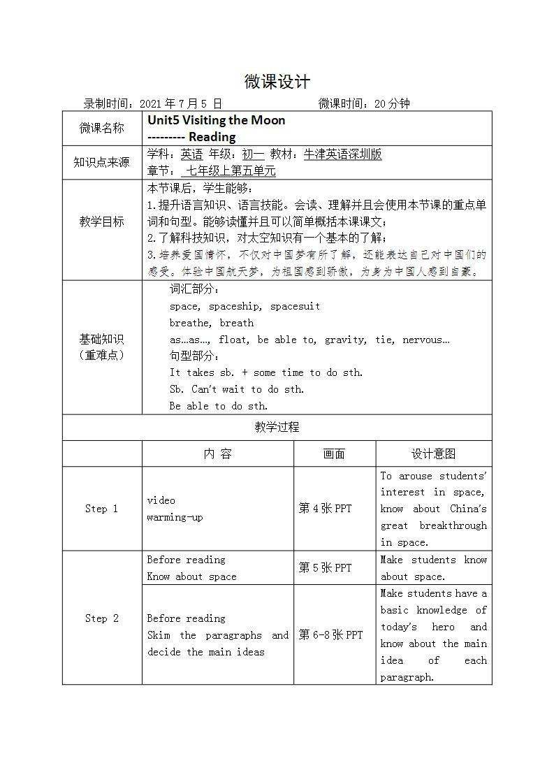 沪教牛津版英语七年级上册 Unit 5 visiting the moon PPT课件+教案01