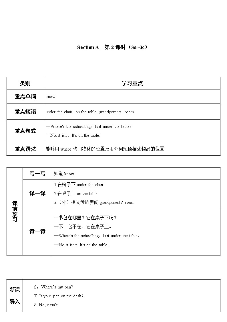 2022年人教新目标版七年级上册英语Unit 4 第2课时教案01