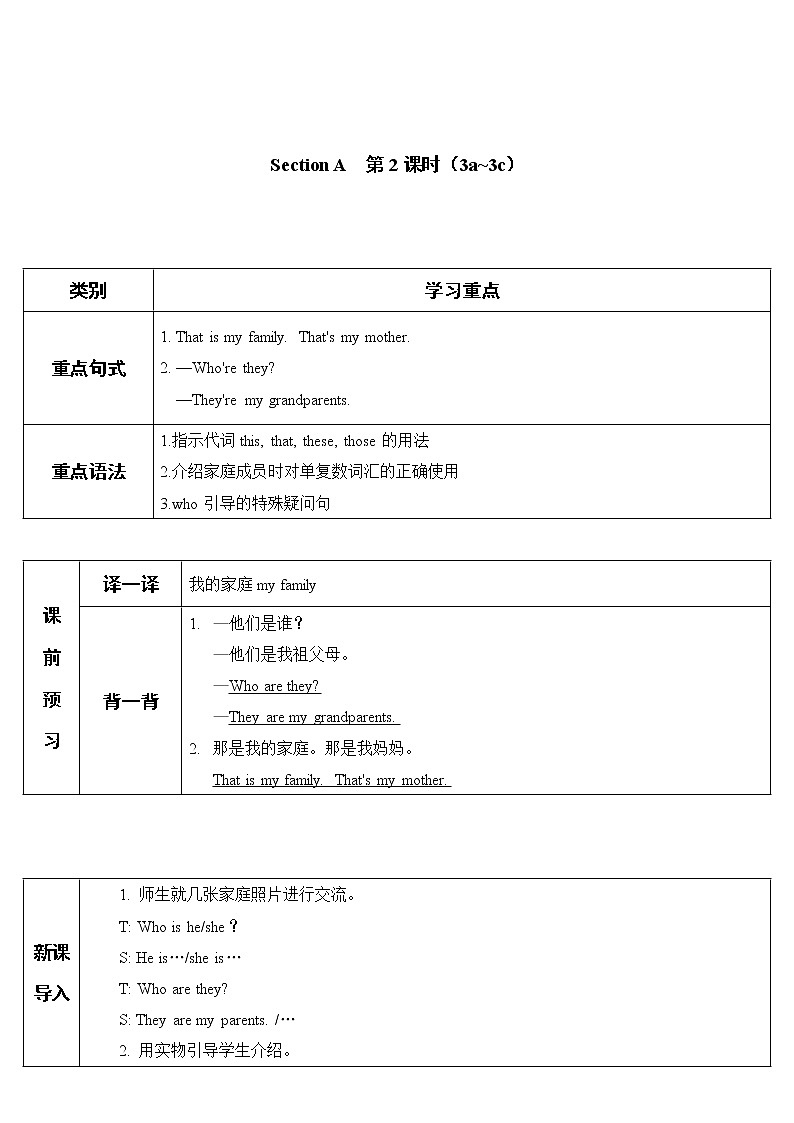 2022年人教新目标版七年级上册英语Unit 2 第2课时教案第1页