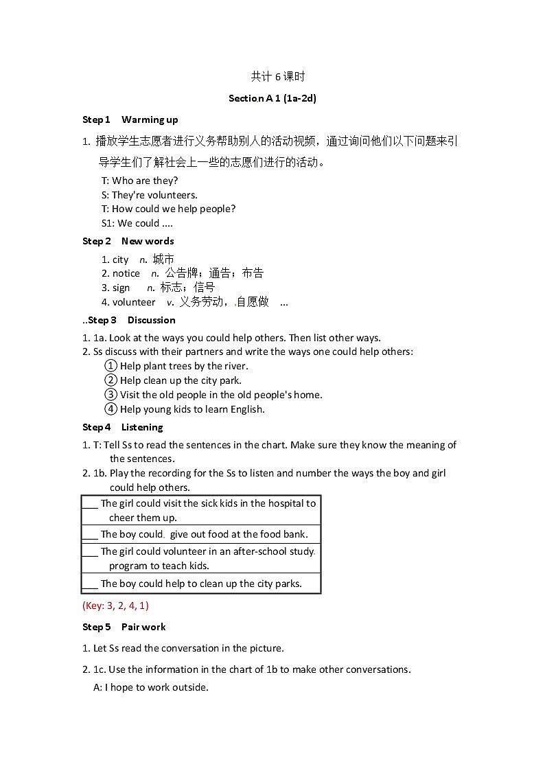 八年级英语下册教案：Unit 2 I’ll  help to clean the city parks. Section A 1 (1a-2d)02