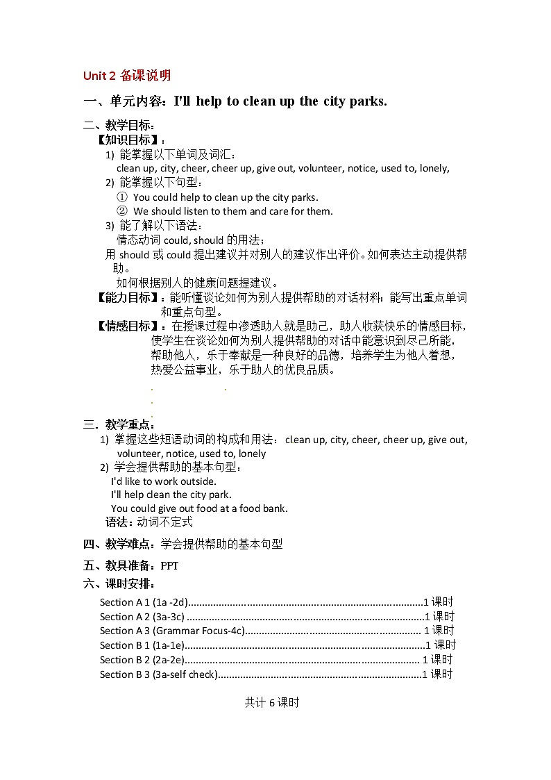 八年级英语下册教案：Unit 2 I’ll  help to clean the city parks. Section A 3 (Grammar focus-4c)01