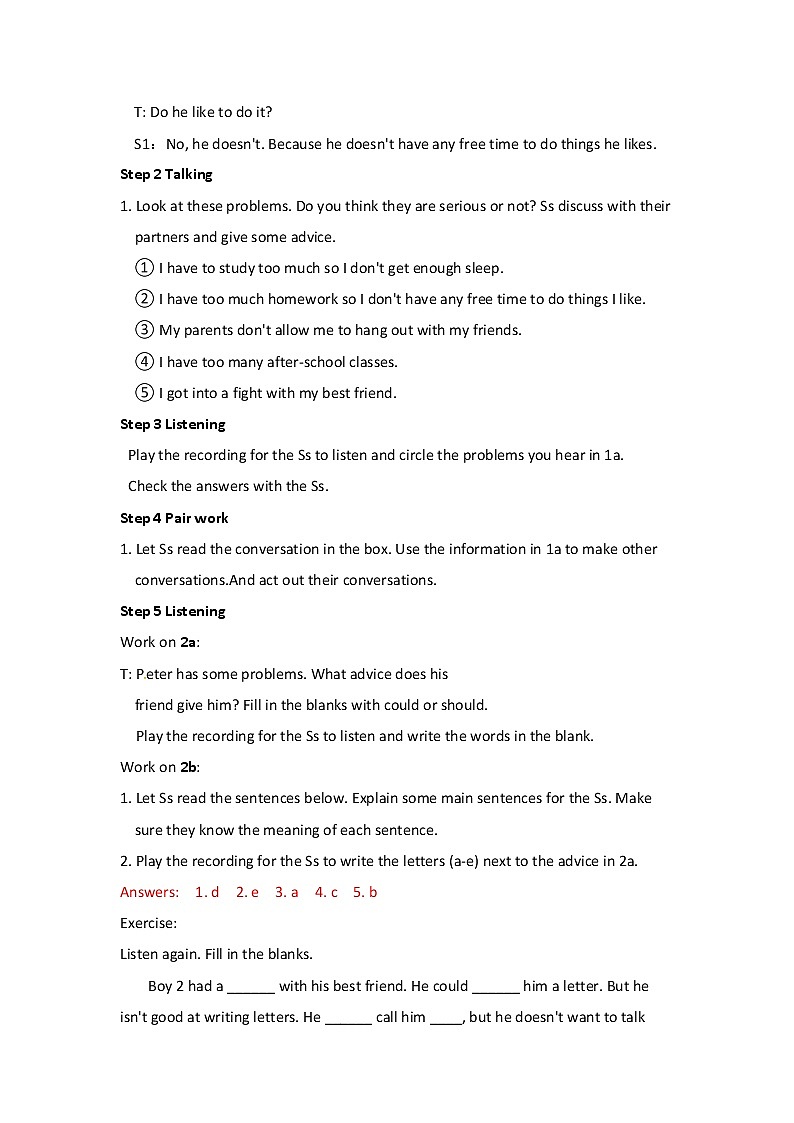 八年级英语下册教案：Unit4 Why don't you talk to your parents Section A 1 (1a-2d)02