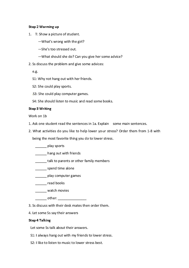 八年级英语下册教案：Unit4 Why don't you talk to your parents Section B 1 (1a-1e)02