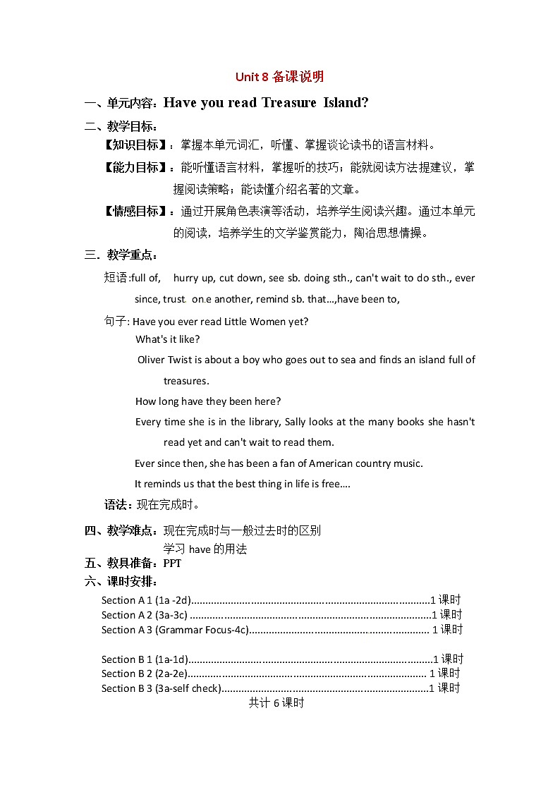 八年级英语下册教案：Unit8 Have you read Treasure Island Section B 3 (3a-Self check)01