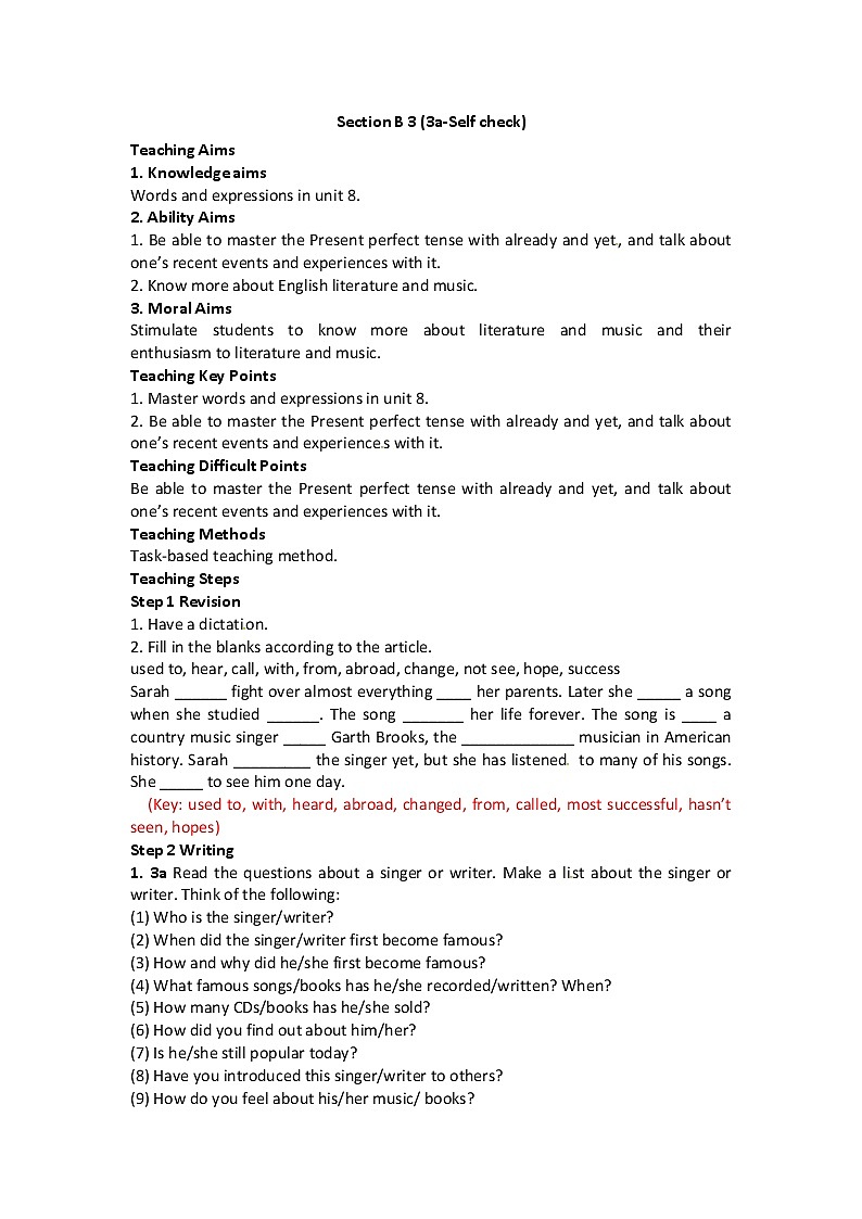 八年级英语下册教案：Unit8 Have you read Treasure Island Section B 3 (3a-Self check)02