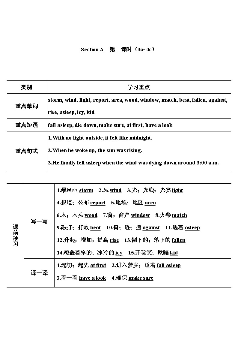 2022年人教新目标版八年级下册 Unit5 What were you doing when the rainstorm came Section A第2课时（3a~4c）教案第1页