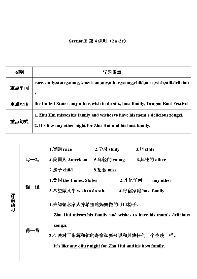 人教新目标版七年级下册英语  unit 6    Section B第4课时（2a~2c）教案01