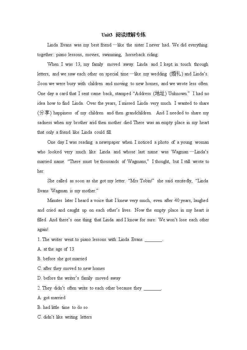 牛津译林版九年级英语上册Unit3_阅读理解专练（含答案）01