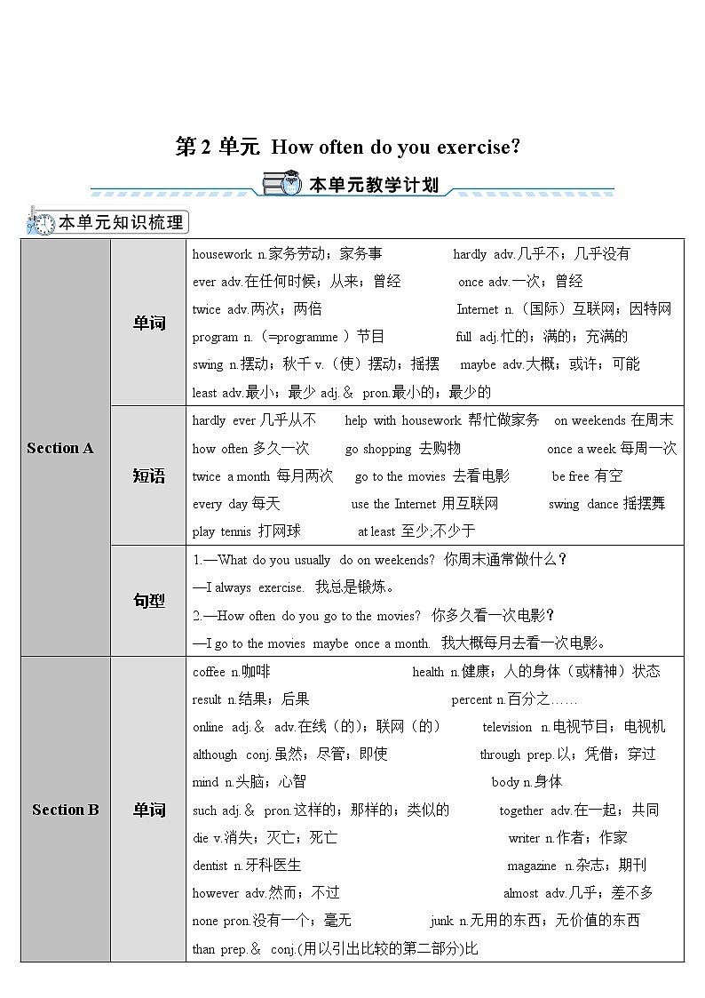 人教新目标版八年级上册英语Unit 2Section A第1课时 （导学案）01