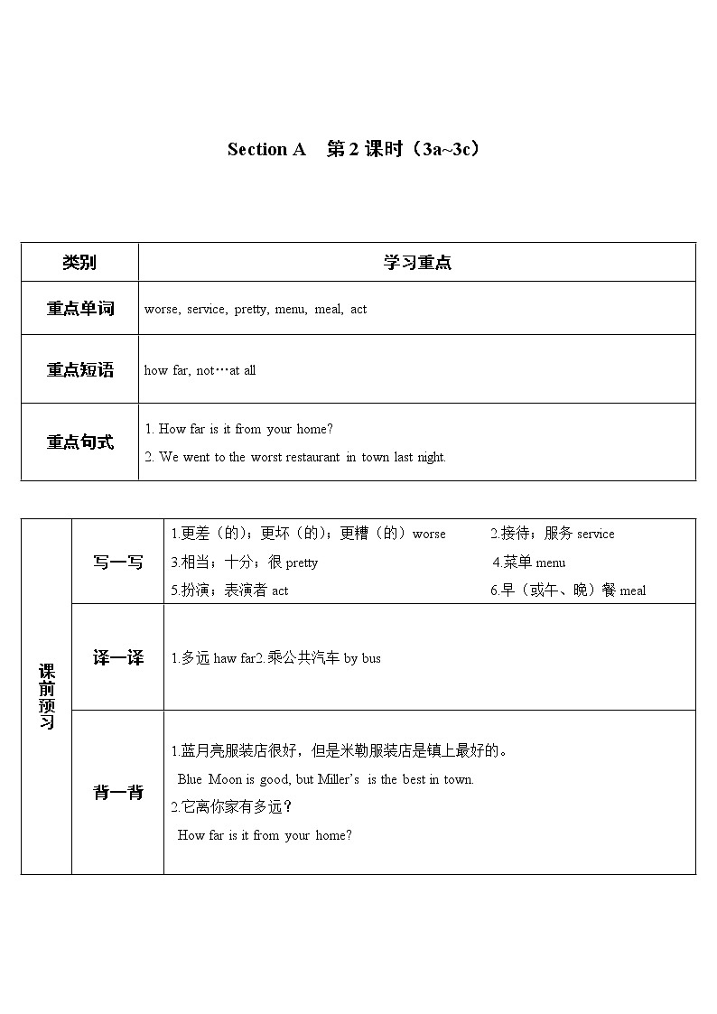 人教新目标版八年级上册英语Unit 4Section A第2课时（导学案）第1页
