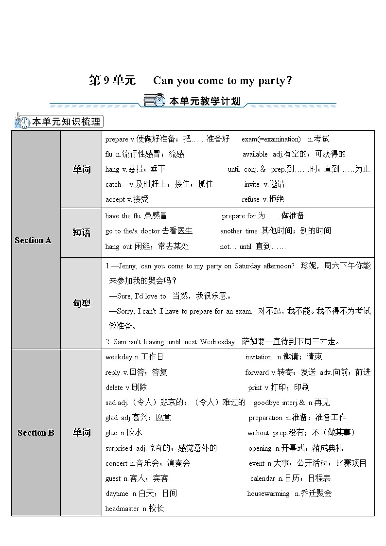 人教新目标版八年级上册英语Unit 9Section A第1课时（导学案）(1)01