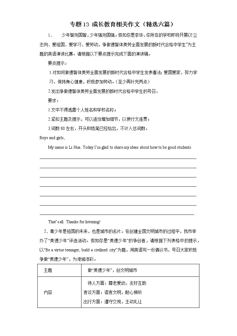 专题13 如何成为一名合格中学生+劳动教育 中考英语作文话题写作范文大全（通用版）第1页