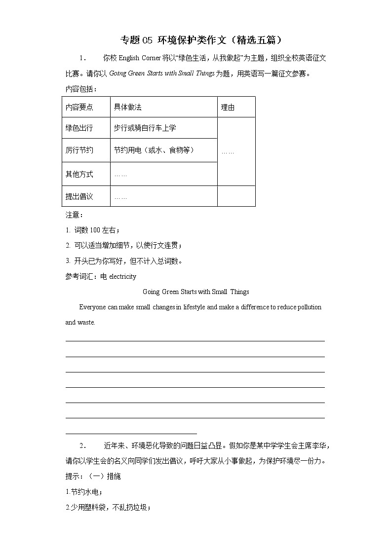 专题05 环境保护从我做起 中考英语作文话题写作范文大全（通用版）第1页